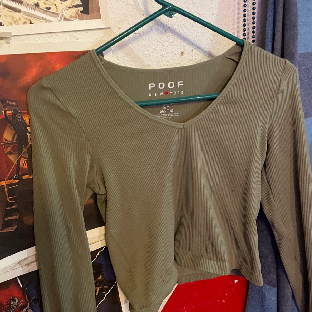 Green Long Sleeve Fitted Crop Blouse